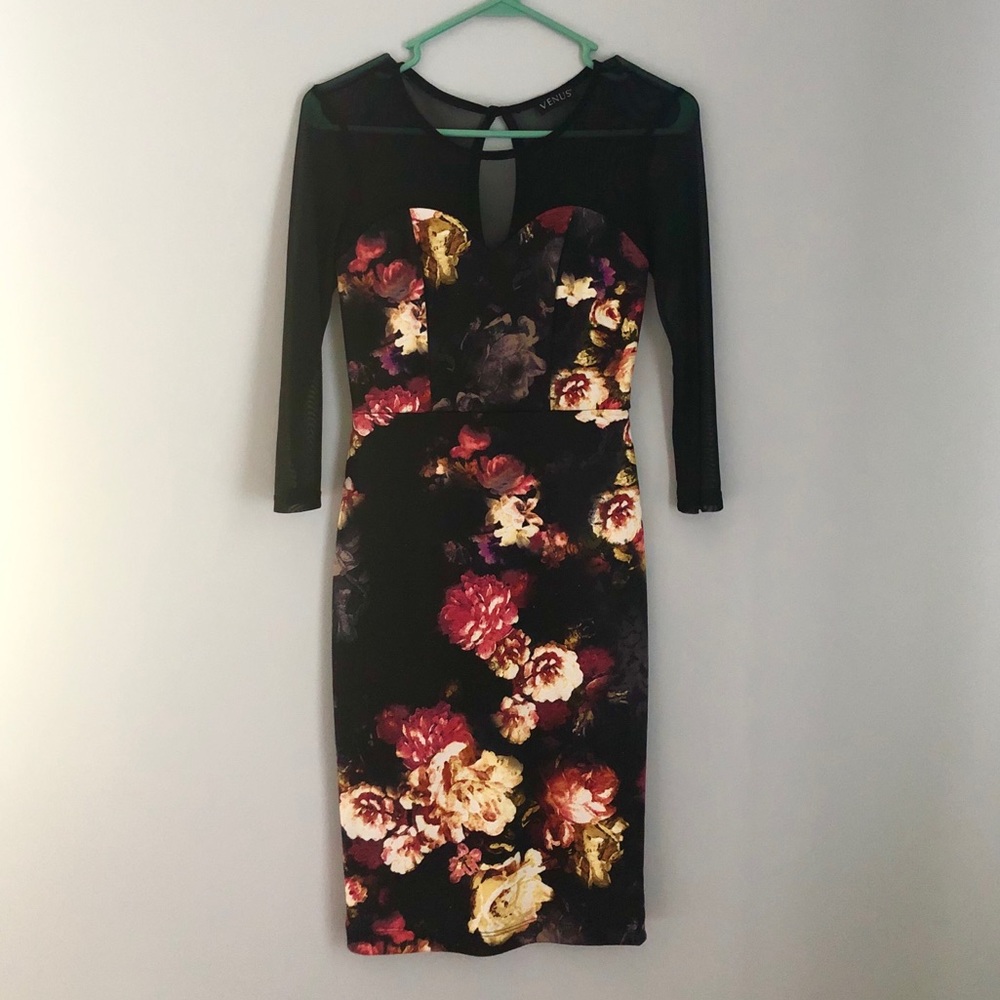 Venus Floral Mesh Cocktail Dress